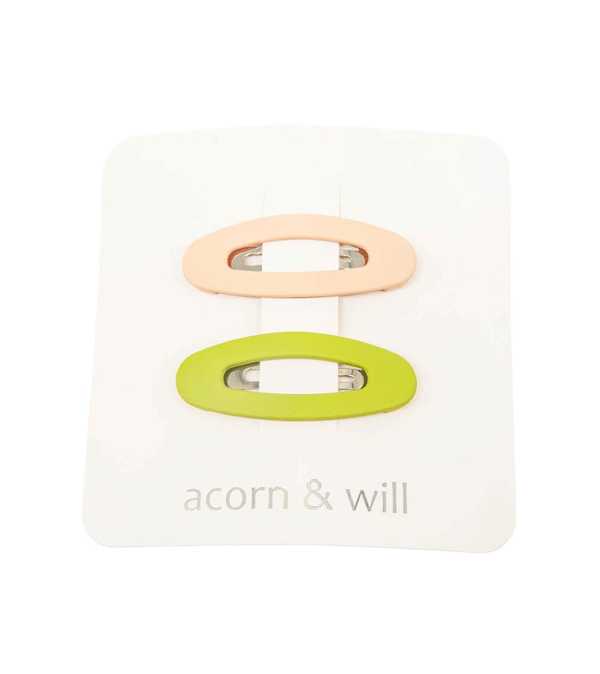 Nude and Lime Oval Suede Effect Hair Clip Set by Acorn & Will