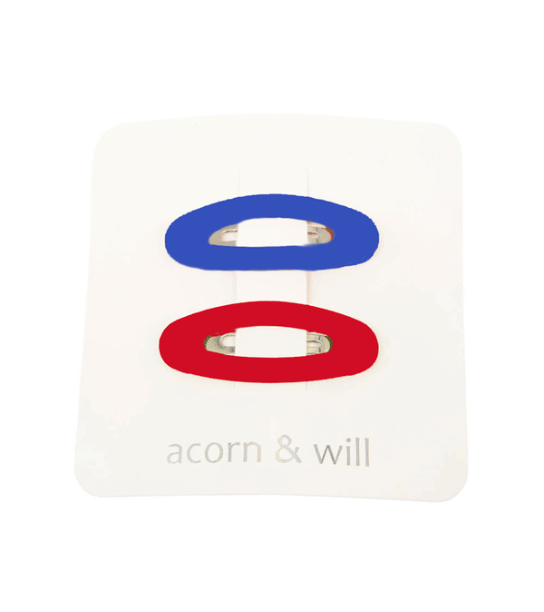 Red and Ink Blue Oval Suede Effect Hair Clip Set by Acorn & Will