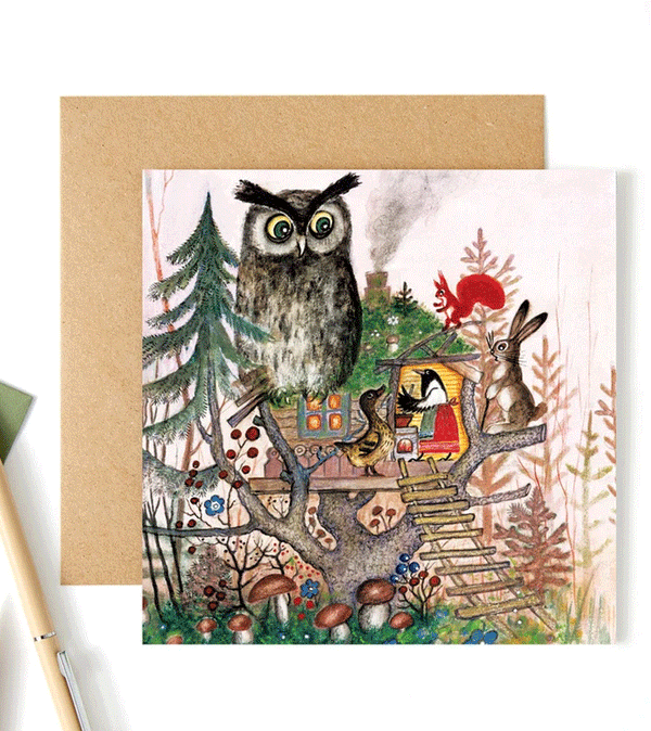 Autumn Owl card by Kapelki Art