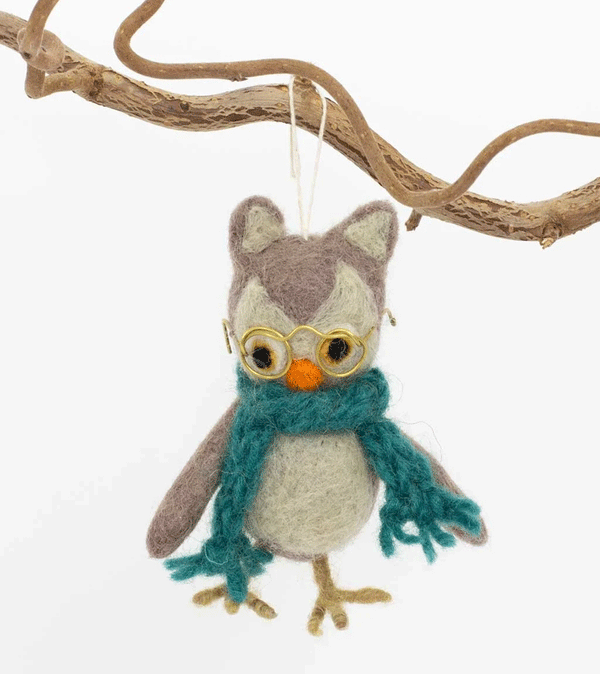 Owl with Glasses Wool Ornament by AfroArt
