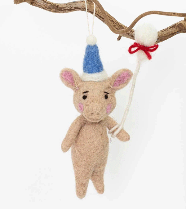 Pig with Hat & Balloon Wool Ornament by AfroArt