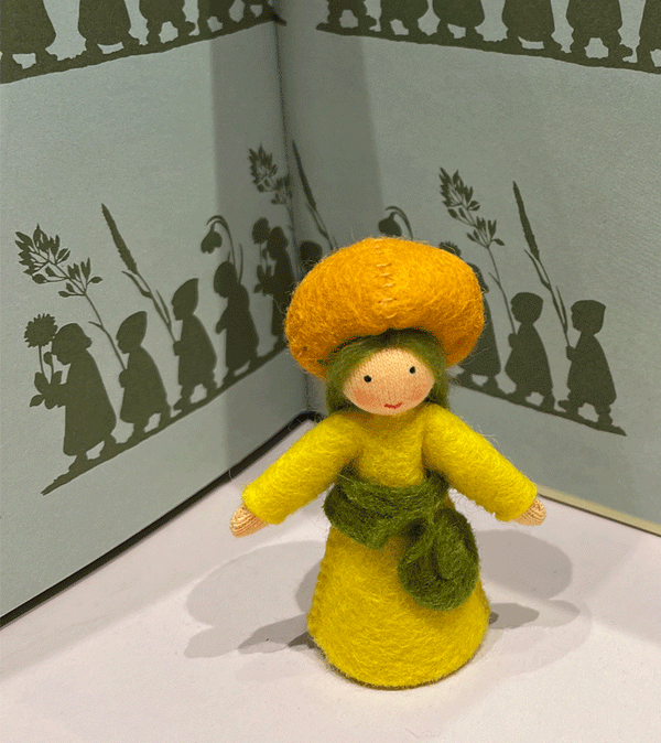 Olive Skin Pumpkin Warldorf Felt Flower Fairy