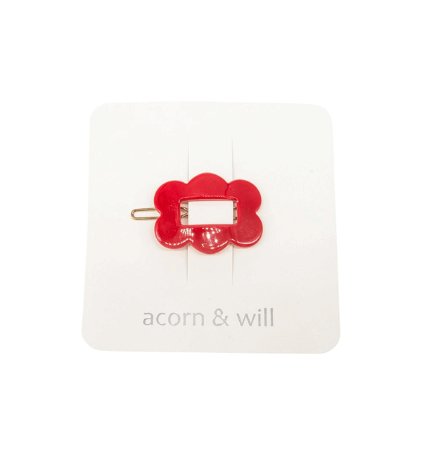 Red Scalloped Rectangular Hair Clip Acorn & Will - Niddle Noddle