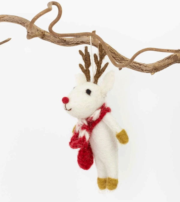 Reindeer with Scarf Wool Ornament by AfroArt