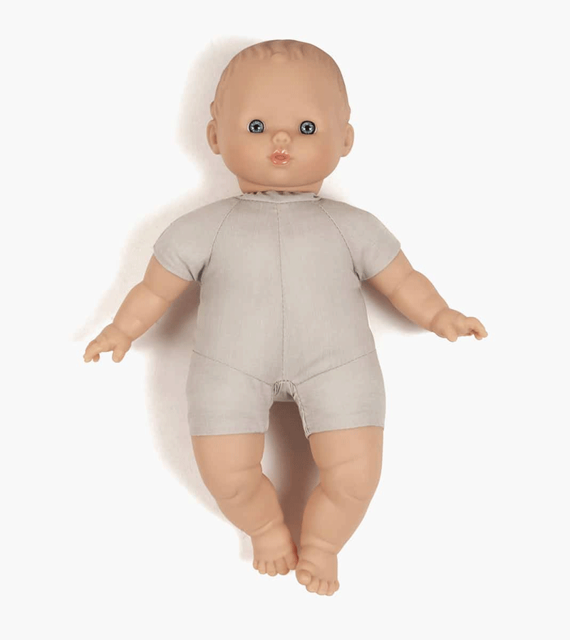 28cm Vintage Style Soft Body Baby Doll with Blue Eyes by Minikane”