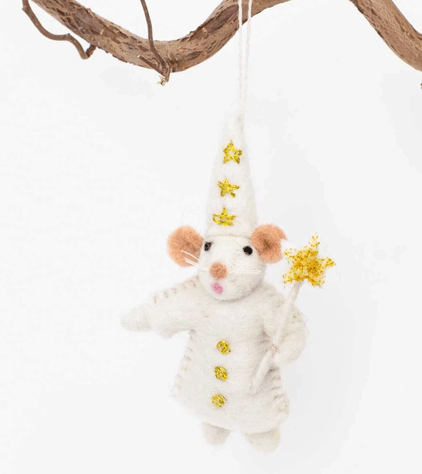 Christmas Mouse with Star Wand Wool Ornament by AfroArt