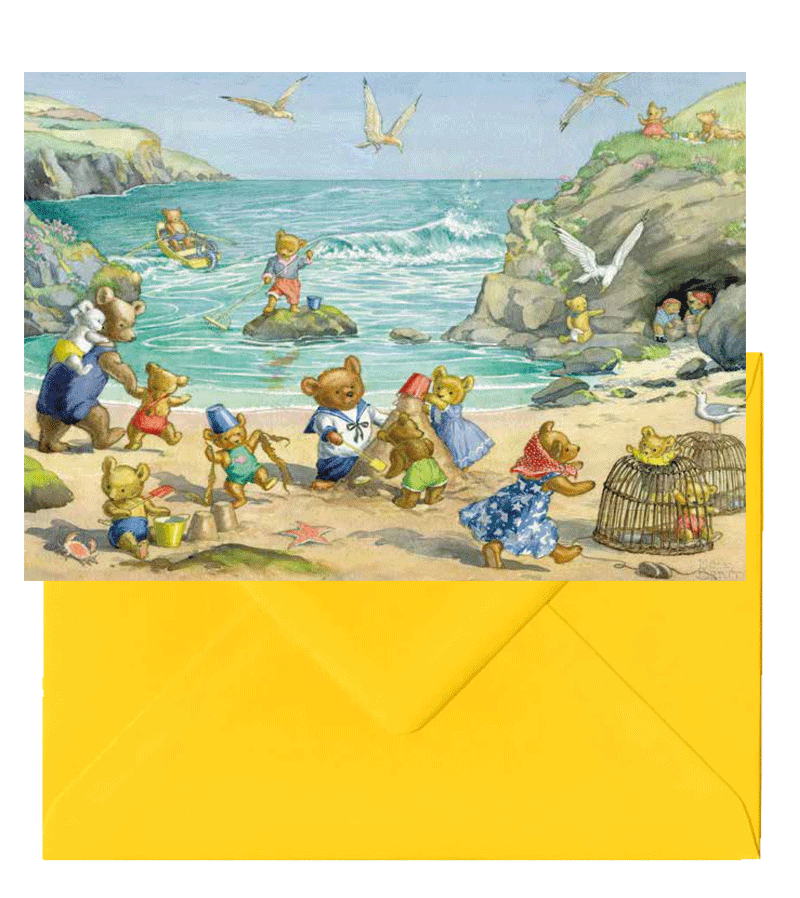 Teddy Bear Beach Card by Molly Brett