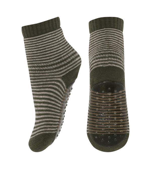 Vilde Anti Slip Ivy Green Striped Wool & Cotton Socks by mp Denmark