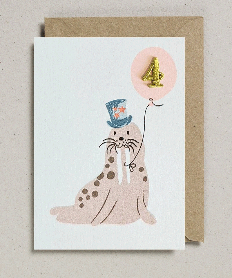 Walrus 4th Birthday Card by Petra Boase