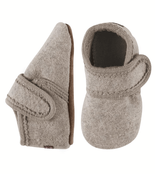 Beige Melange Wool Slippers with Velcro by Melton
