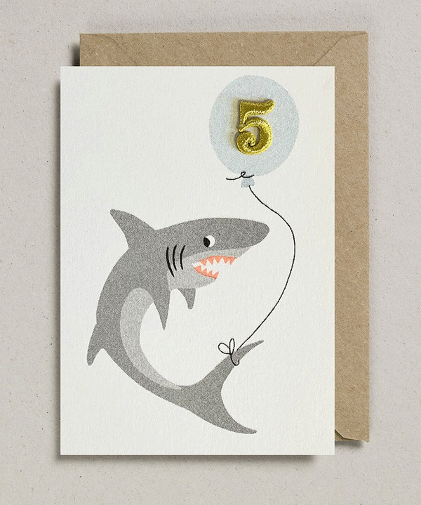 Shark 5th Birthday Card by Petra Boase - Niddle Noddle