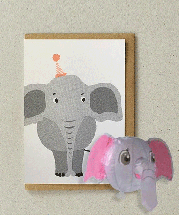 Elephant Japanese Paper Balloon Card by Petra Boase