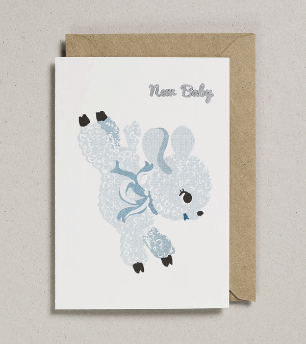 Teal Lamb Riso Baby Card by Petra Boase