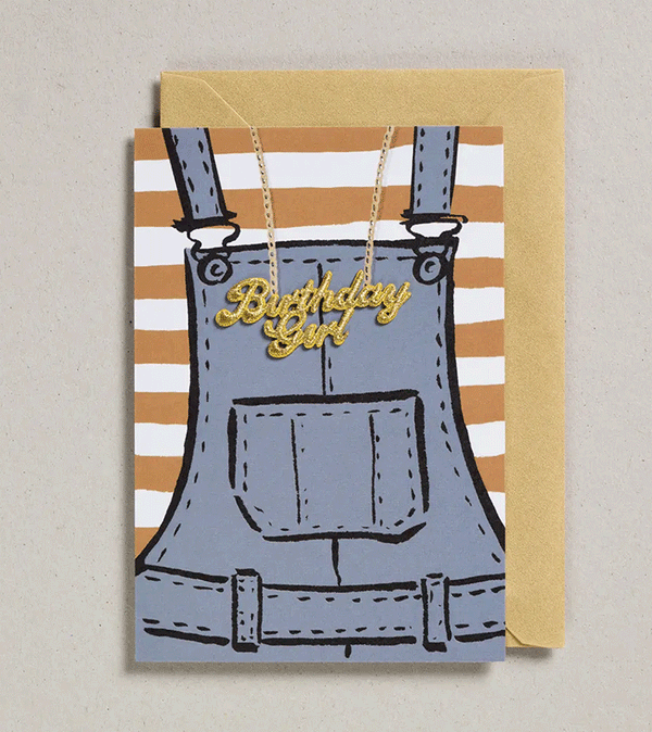 Birthday Girl Dungarees Iron on Patch Card by Petra Boase